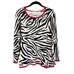 ALFRED DUNNER, FUN, ZEBRA PRINT SWEATER WITH 3/4 SLEEVE. SIZE L